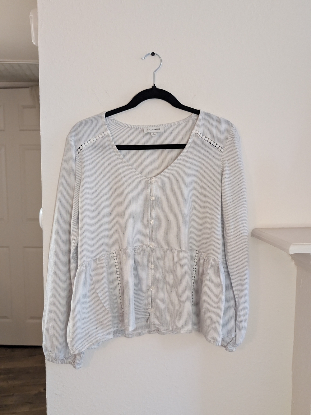 Calligraphie Linen Blend Striped Cottagecore Blouse Size M